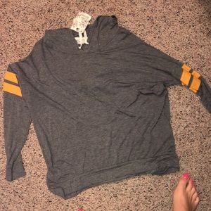Grey pullover, mustard lines NWT
